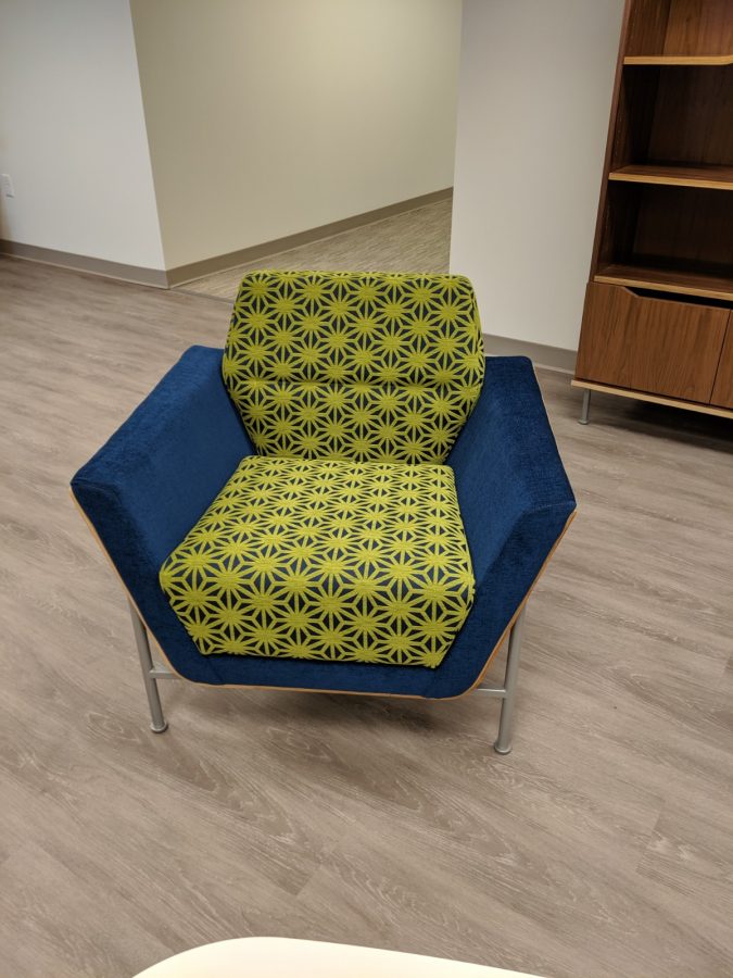 A green and blue chair